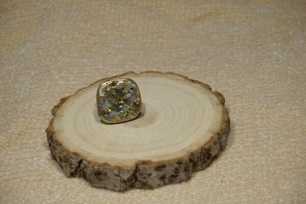 RVS verstelbare ring met Azumar en gouden flakes in Resin