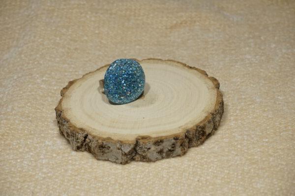 RVS verstelbare ring met blauwe glitters in Resin