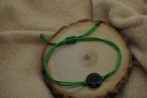 RVS groen satijn armband met Noorderlicht en Pyriet