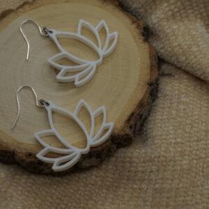 RVS oorbellen met 3d geprinte lotus- wit