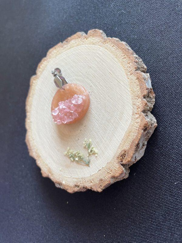 Roestvrijstaal Hanger Resin Bloem Rozenkwarts Roze