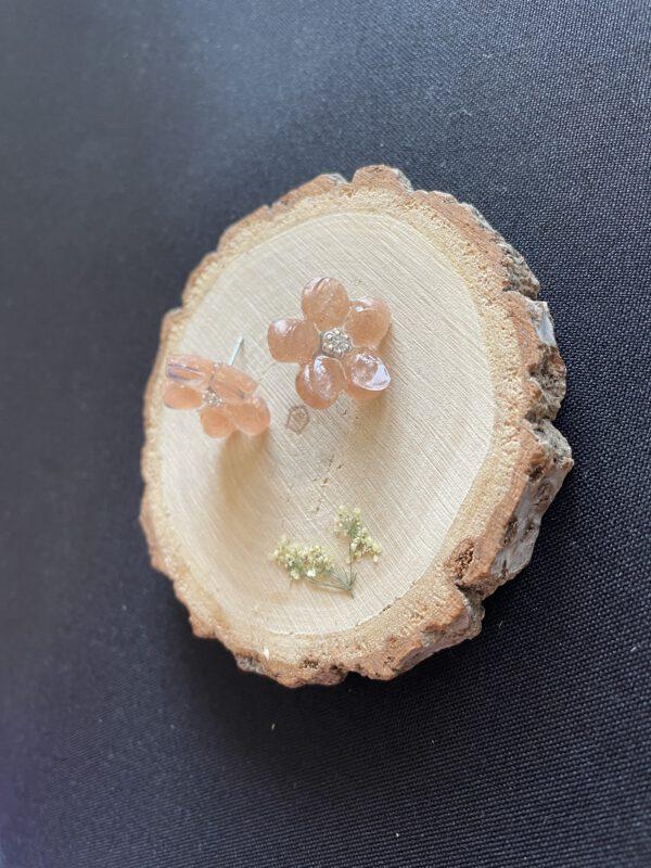 Elegante Bloem Oorbellen van Resin en Roestvrijstaal - Champagne Roze