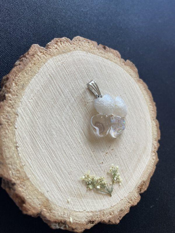 Roestvrijstalen Hanger van Resin - Klavertjevier in Glitter Wit