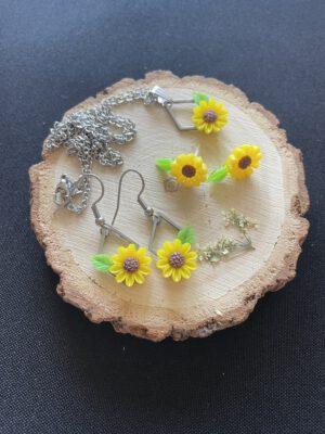 Roestvrijstalen Sieradenset met Neppe Zonnebloem en Blad