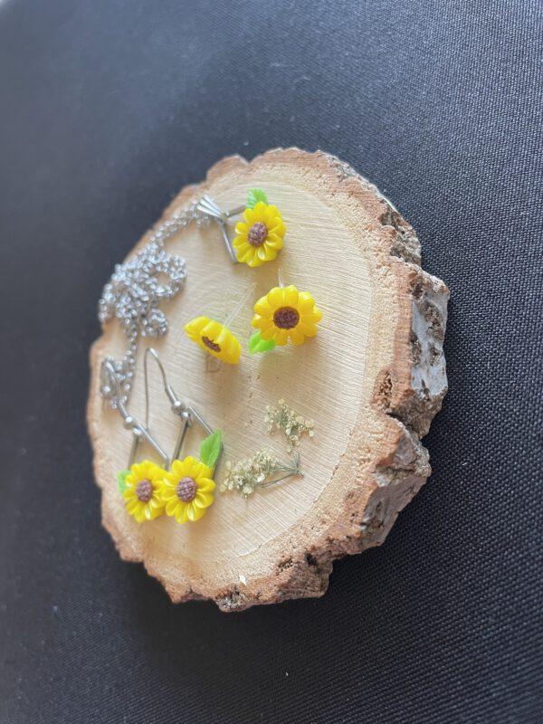 Roestvrijstalen Sieradenset met Neppe Zonnebloem en Blad