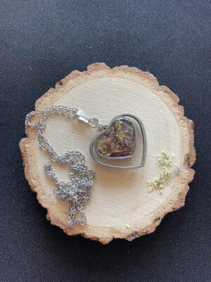 Roestvrijstalen Ketting met Hart Hanger met Echte Gedroogde Bloemen