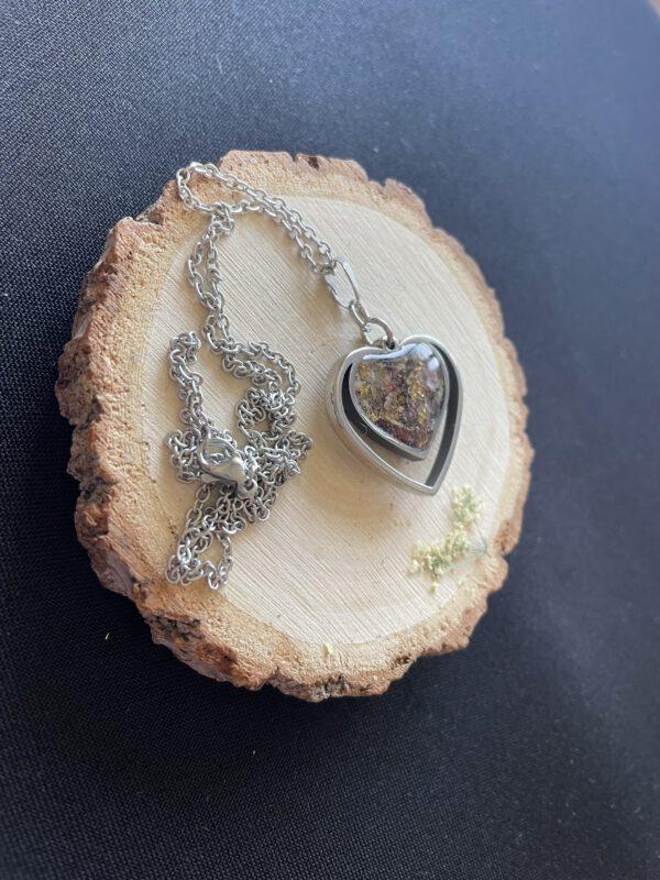 Roestvrijstalen Ketting met Hart Hanger met Echte Gedroogde Bloemen