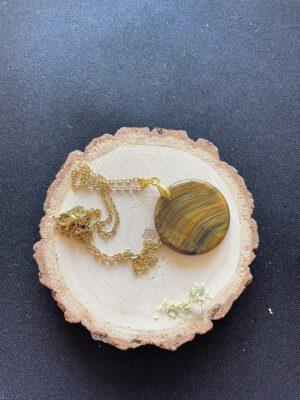 Gouden Roestvrijstalen Ketting met Ronde Schijf Tijgeroog