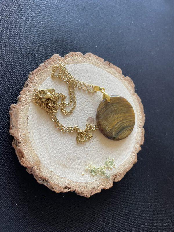 Gouden Roestvrijstalen Ketting met Ronde Schijf Tijgeroog
