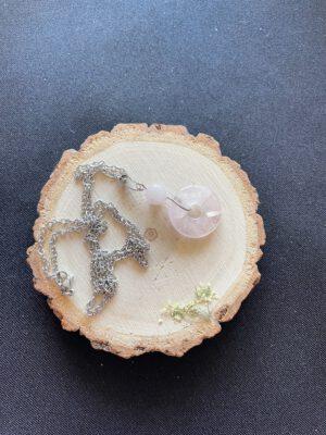 Roestvrijstalen Ketting met Donut en Kraal van Rozenkwarts