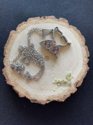 Roestvrijstalen Vlinder Hanger met Echte Gedroogde Bloemen