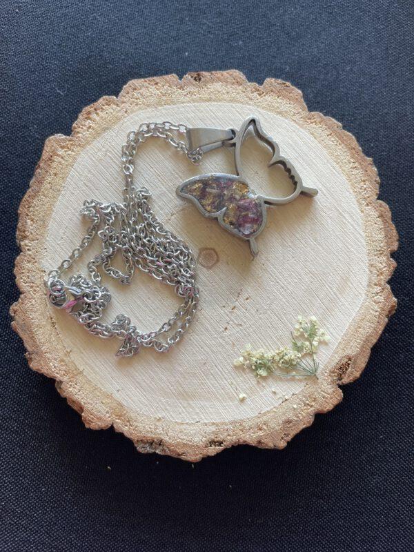 Roestvrijstalen Vlinder Hanger met Echte Gedroogde Bloemen