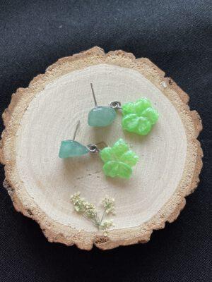 Roestvrijstalen Oorbellen met Aventurijn en Glow in the Dark Lotus Bloemen