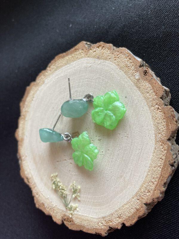 Roestvrijstalen Oorbellen met Aventurijn en Glow in the Dark Lotus Bloemen