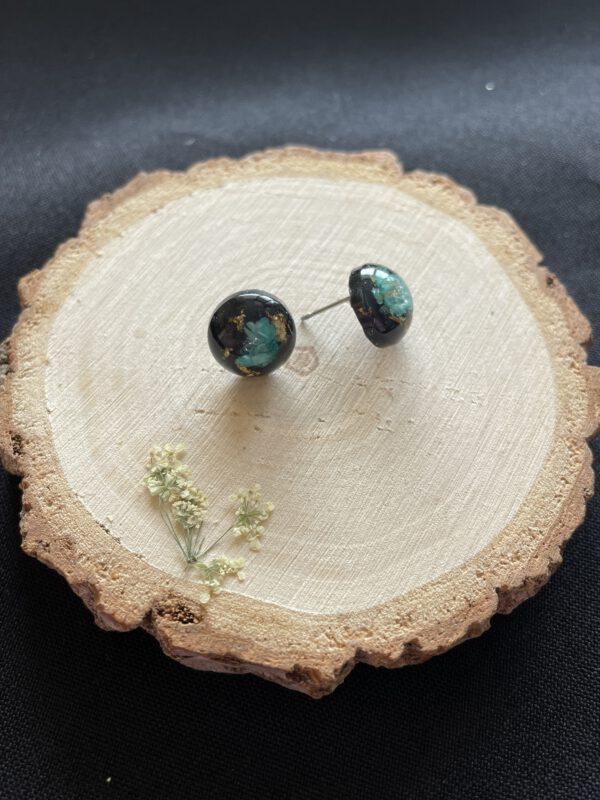 Roestvrijstalen Oorbellen Resin met Echte Blauwe Bloemen en Gouden Flakes