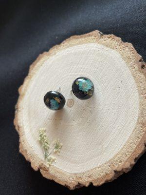 Roestvrijstalen Oorbellen Resin met Echte Blauwe Bloemen en Gouden Flakes