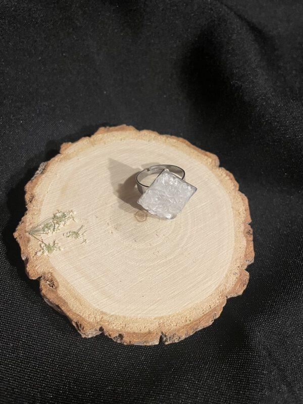 Roestvrijstalen Verstelbare Vierkant Ring met Bergkristal