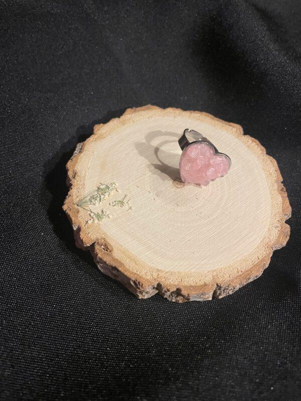 Roestvrijstalen Verstelbare Hart Ring met Rozenkwarts