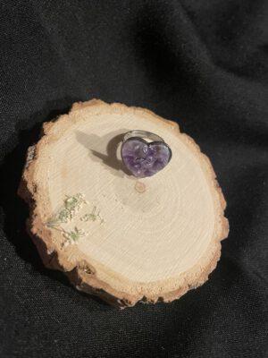 Roestvrijstalen Verstelbare Hart Ring met Amethist