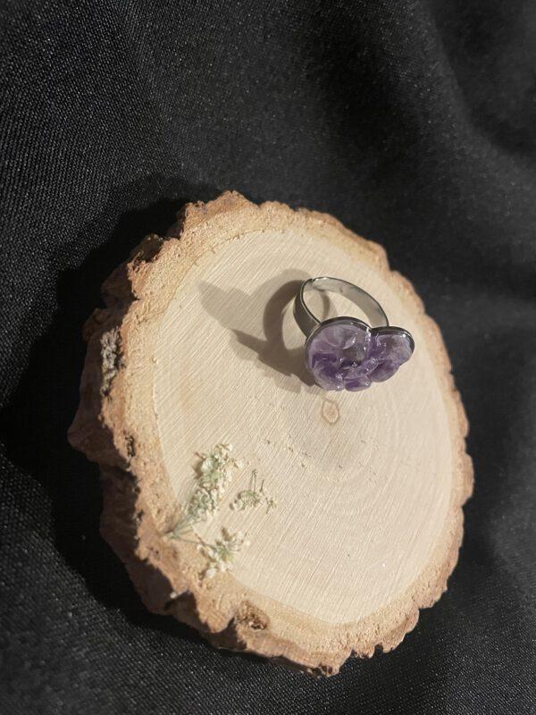 Roestvrijstalen Verstelbare Hart Ring met Amethist