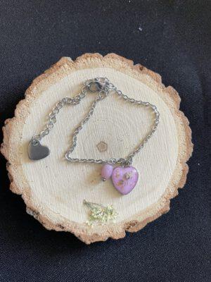 Roestvrijstalen Verstelbare Hart Armband met Rozenkwarts Bloem