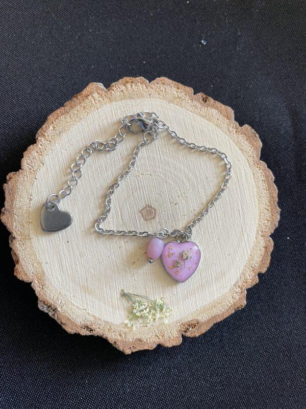 Roestvrijstalen Verstelbare Hart Armband met Rozenkwarts Bloem