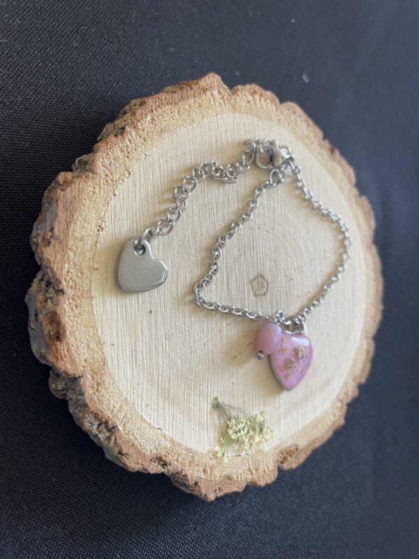 Roestvrijstalen Verstelbare Hart Armband met Rozenkwarts Bloem