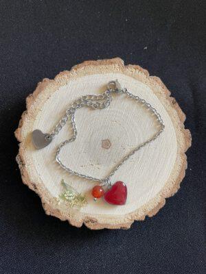 Roestvrijstalen Hart Armband Rood met Agaat - Rust en Acceptatie 
