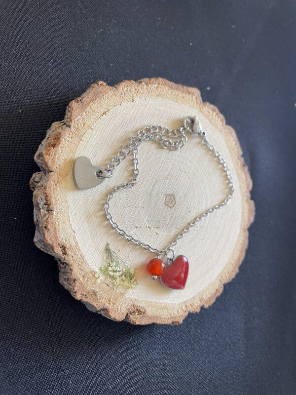 Roestvrijstalen Hart Armband Rood met Agaat - Rust en Acceptatie 