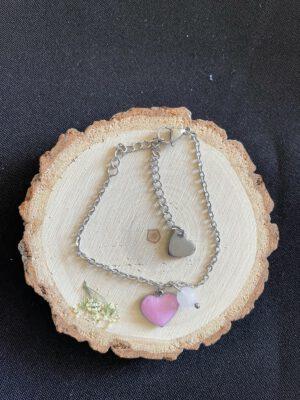 Roestvrijstalen Verstelbare Hart Armband met Rozenkwarts