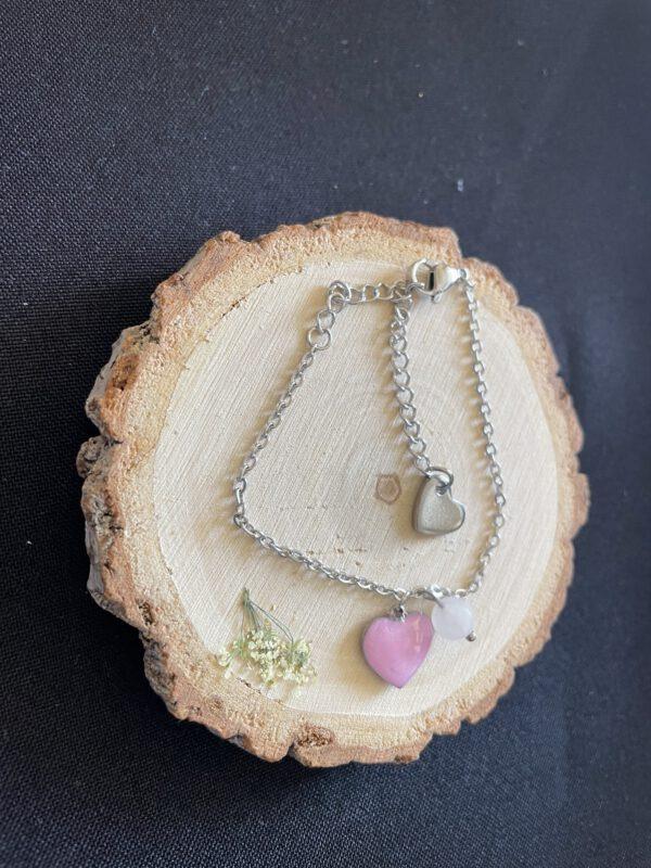 Roestvrijstalen Verstelbare Hart Armband met Rozenkwarts
