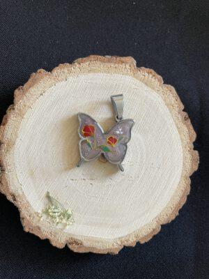Roestvrijstalen Vlinder Hanger met Neppe Bloemen Cat Eye look