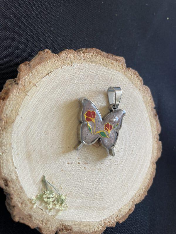 Roestvrijstalen Vlinder Hanger met Neppe Bloemen Cat Eye look