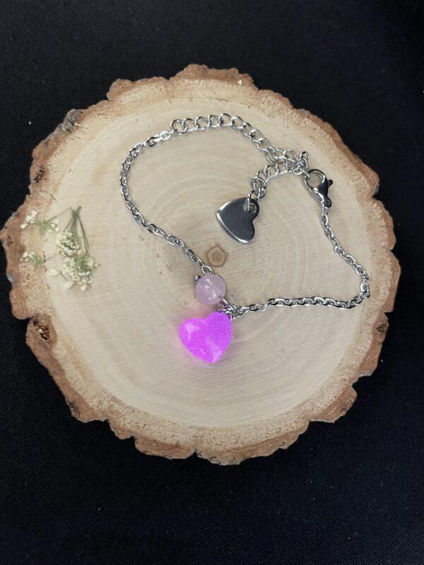 Roestvrijstalen Hart Armband GlowInTheDark Rozenkwarts