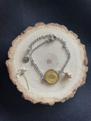 Roestvrijstalen Armband Goud Bloem met Lavasteen