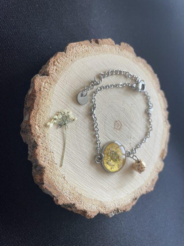 Roestvrijstalen Armband Goud Bloem met Lavasteen