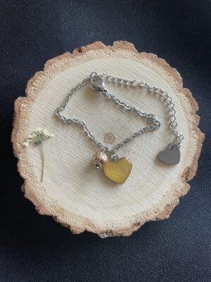 Roestvrijstalen Hart Armband Goud Bloem met Lavasteen