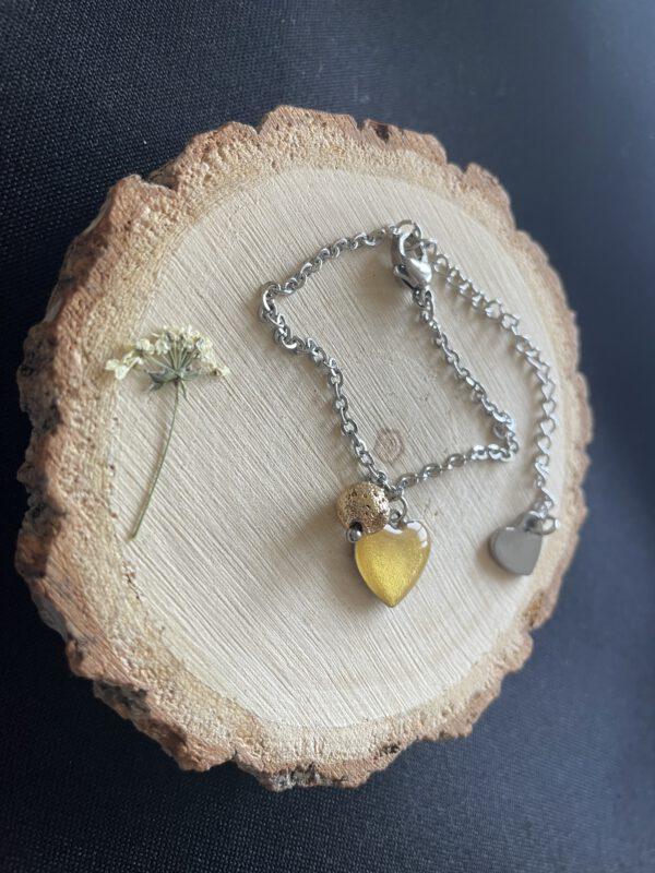Roestvrijstalen Hart Armband Goud Bloem met Lavasteen