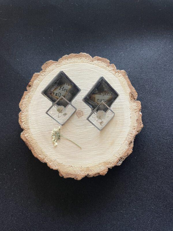 Roestvrijstalen Oorstekers Vierkant Zwart Bloemen
