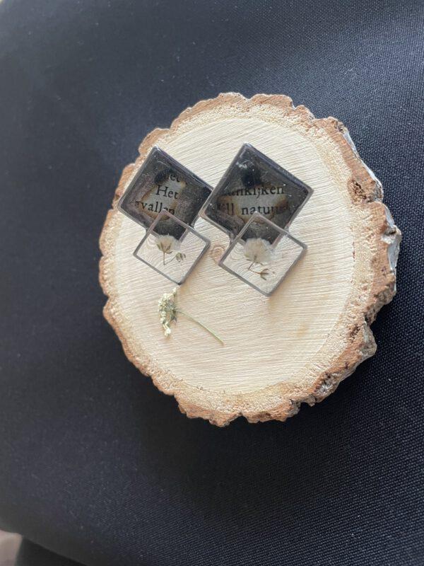 Roestvrijstalen Oorbellen Vierkant Zwart Bloemen