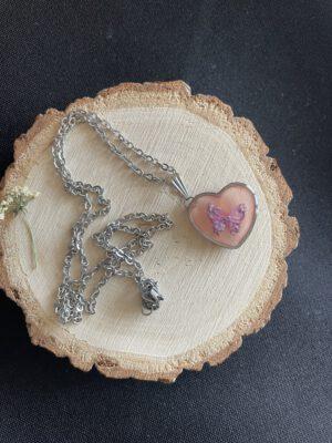 Roestvrijstalen Hart Ketting Licht Roze Vlinders