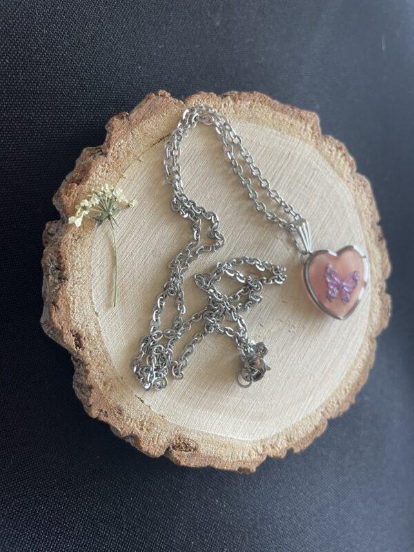 Roestvrijstalen Hart Ketting Licht Roze Vlinders