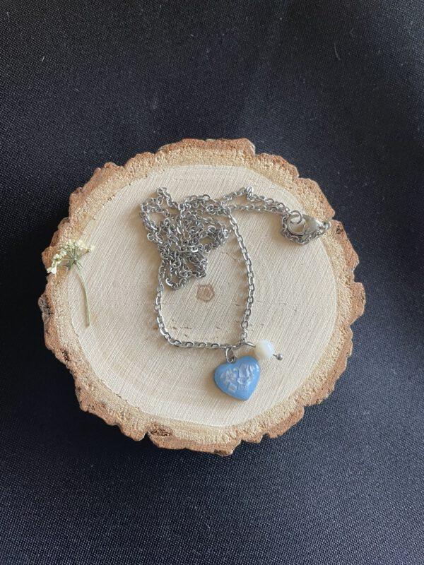Roestvrijstalen Hart Ketting Blauw met Parel