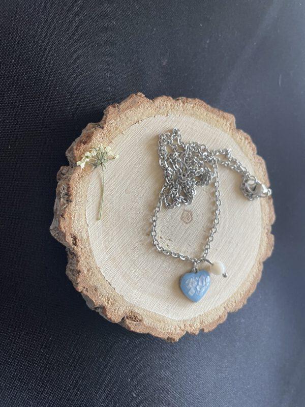 Roestvrijstalen Hart Ketting Blauw met Parel