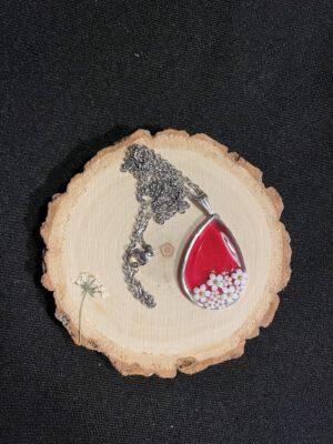Roestvrijstalen Druppel Ketting met Neppe Bloemen Rood