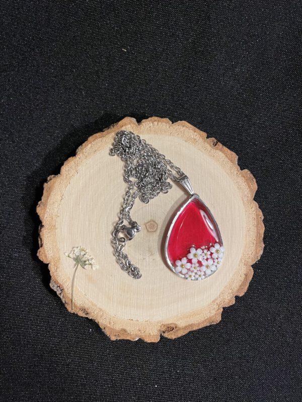 Roestvrijstalen Druppel Ketting met Neppe Bloemen Rood