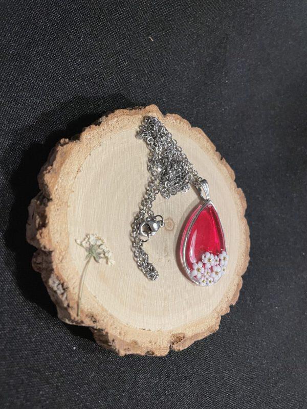 Roestvrijstalen Druppel Ketting met Neppe Bloemen Rood