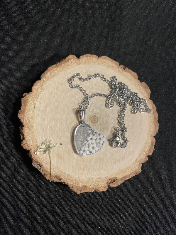 Roestvrijstalen Hart Ketting Glitters Bloem
