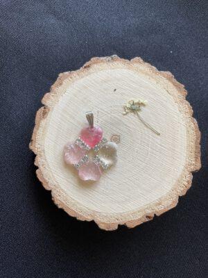 Roestvrijstaal Hanger Resin Klavertjevier Glitter Roze Rozenkwarts