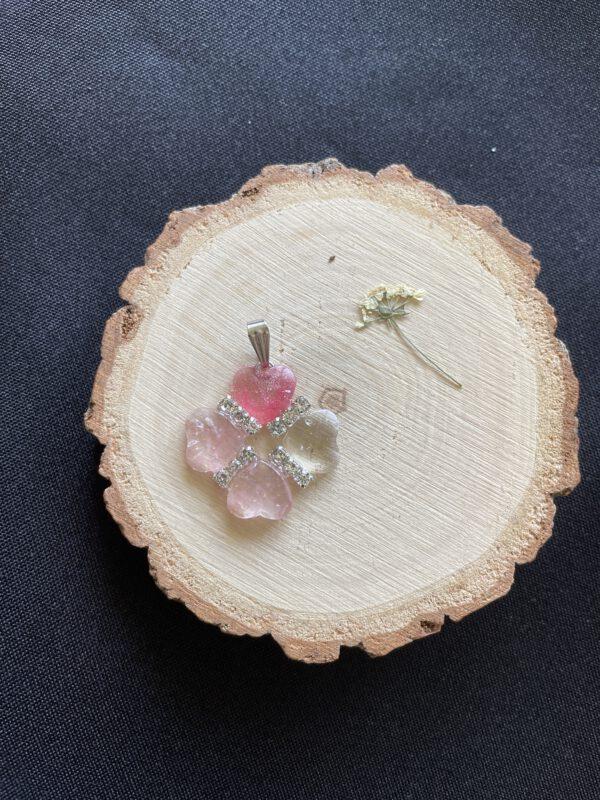 Roestvrijstaal Hanger Resin Klavertjevier Glitter Roze Rozenkwarts
